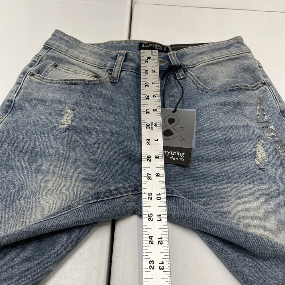& Everything Denim Jeans Relaxed Straight Leg Size 28/32 Distressed Light Wash - Picture 10 of 16